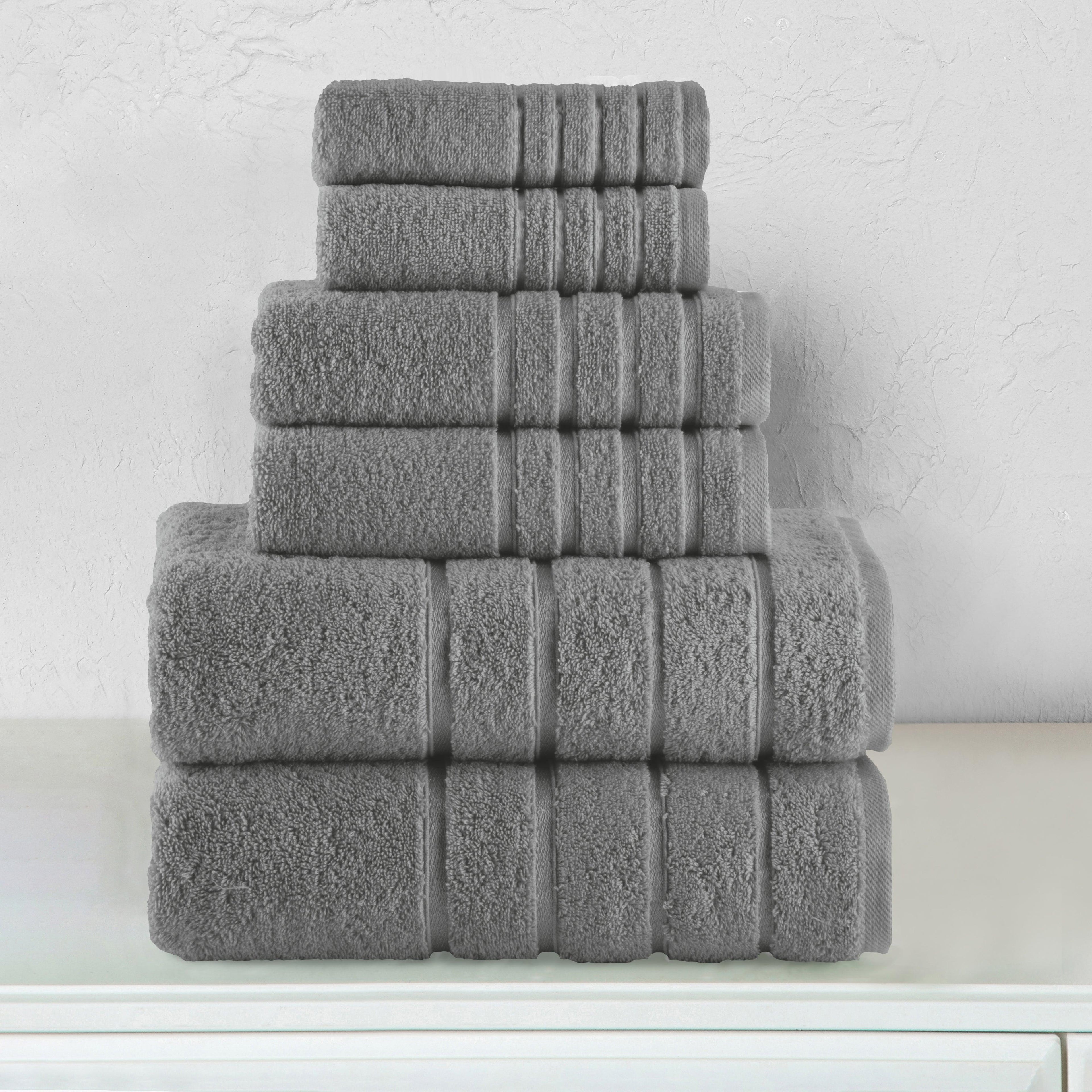 6-Piece Turkish Cotton 4 Lines Stripe Towel Set, 2 Washcloths, 2 Hand Towels and 2 Bath Towels