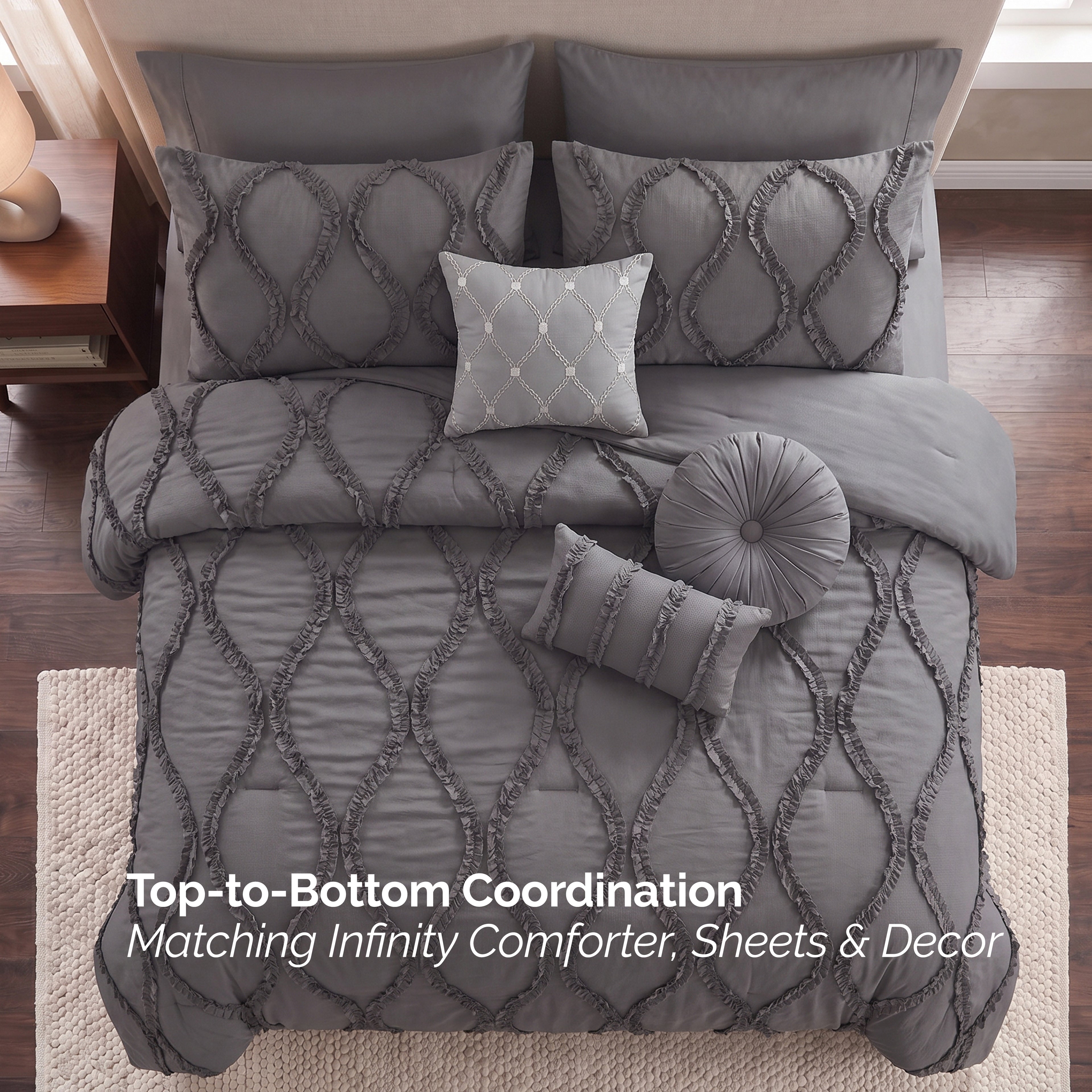 10-Piece Infinity Design Comforter Set - Includes 4-Piece Sheet Set with Double Sided Storage Pockets