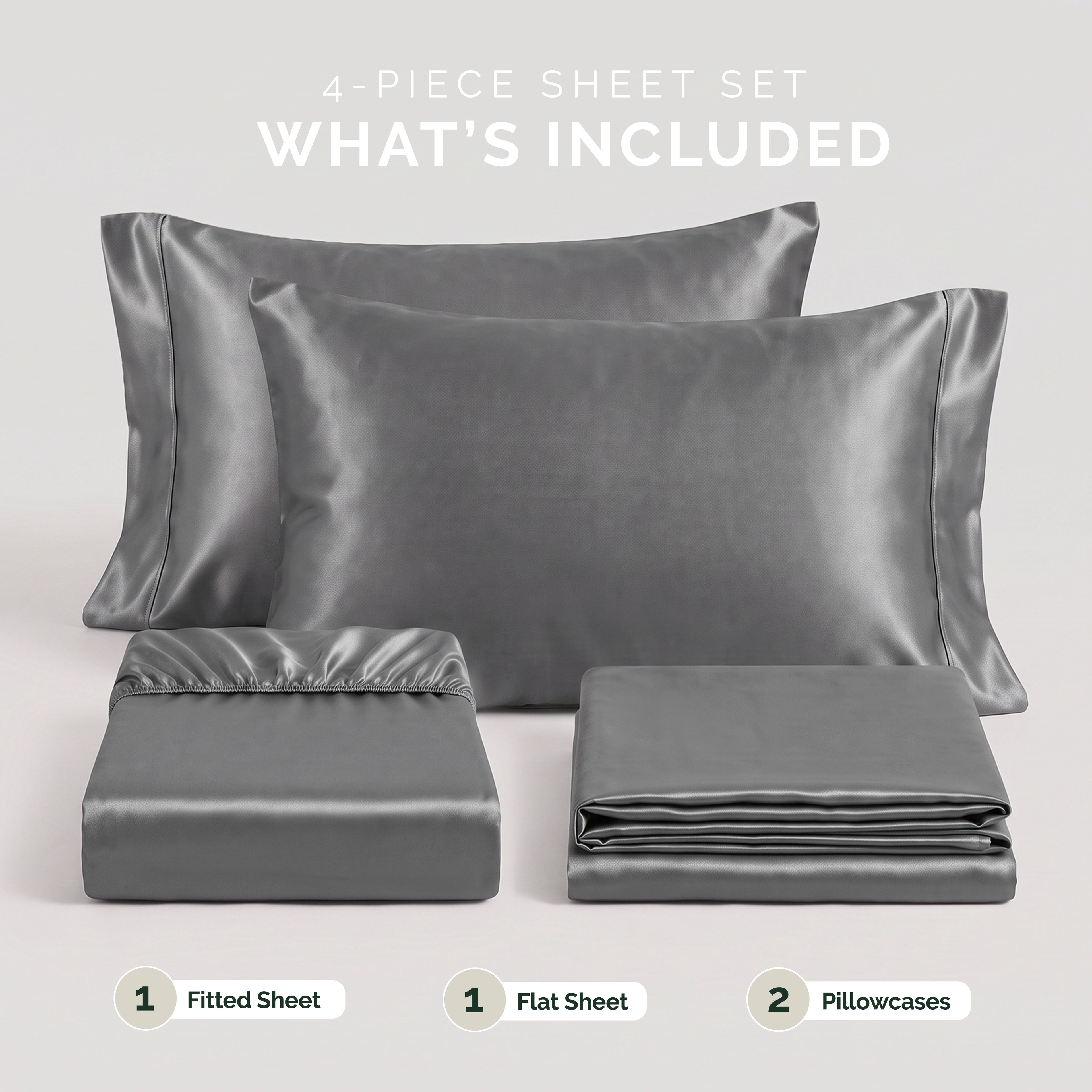 Fine 4-Piece Silky Satin Sheet Set, Moody Shades