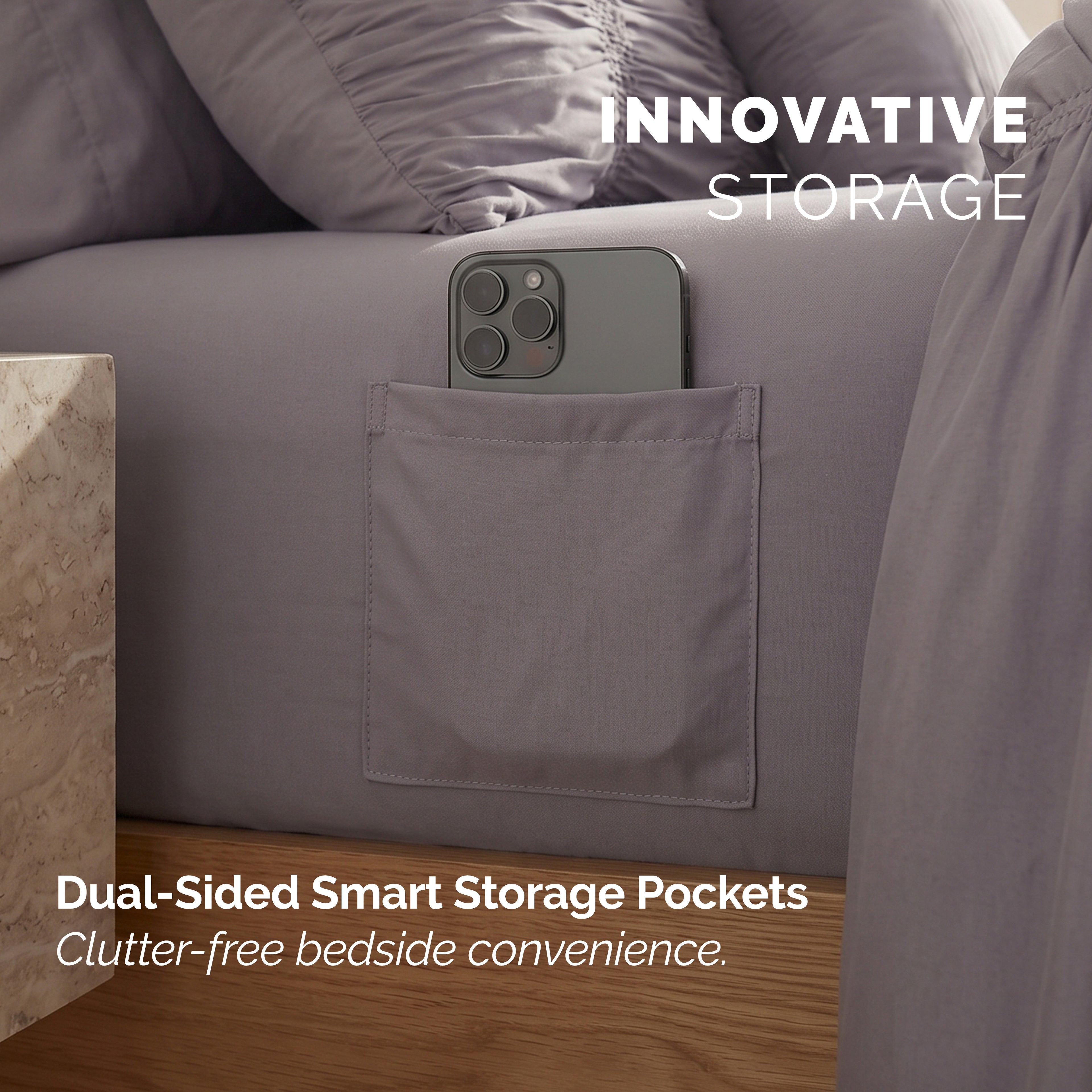 10-Piece Pleated Comforter Set - Includes 4-Piece Sheet Set with Double Sided Storage Pockets