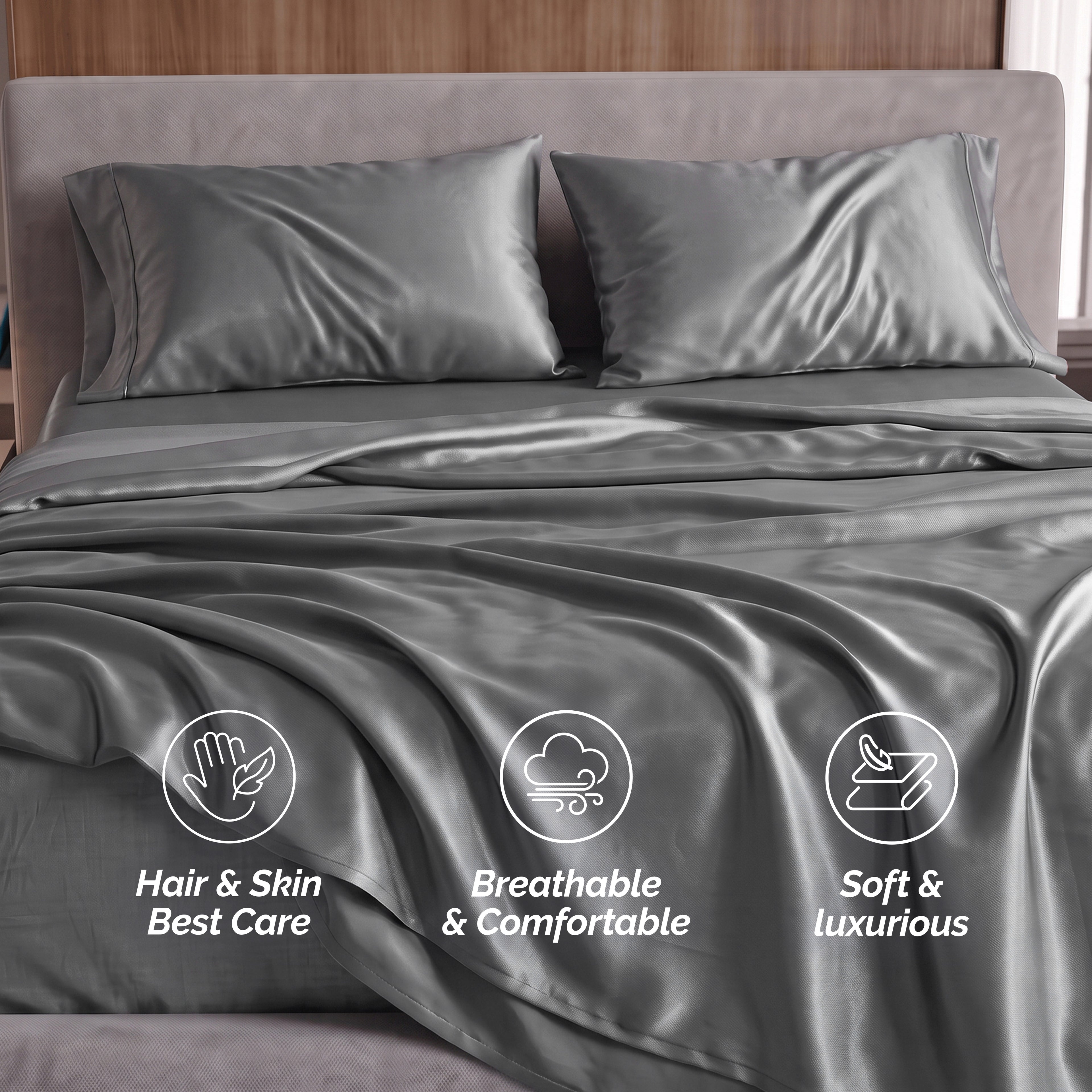Fine 4-Piece Silky Satin Sheet Set, Moody Shades