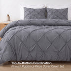 Pinch Pleated Pintuck Pattern, 3-Piece Duvet Cover Set - Features Corner Ties