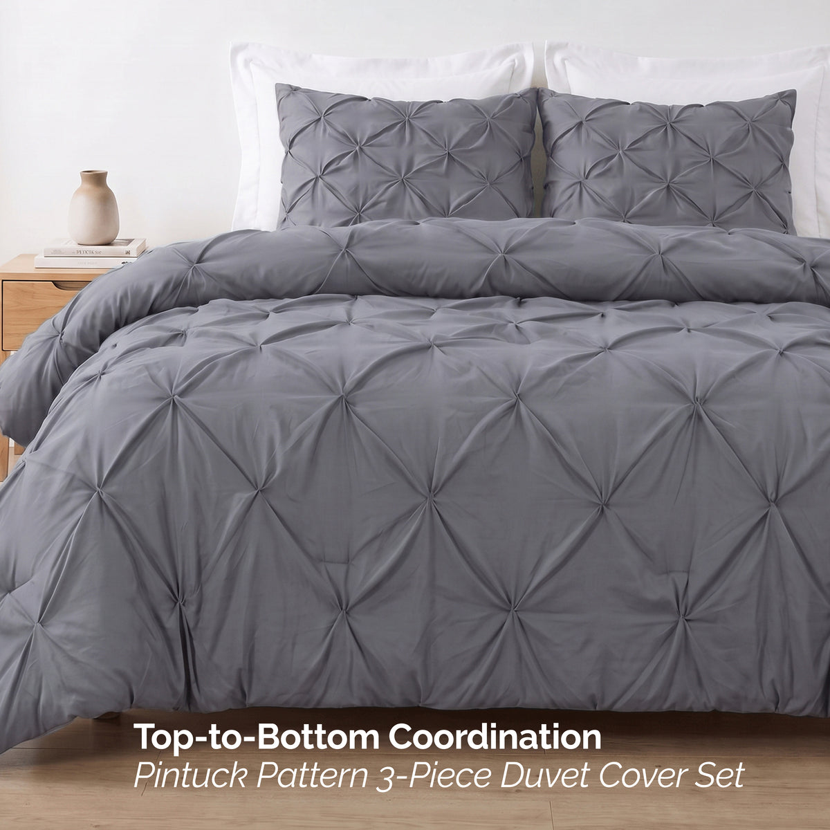 Pinch Pleated Pintuck Pattern, 3-Piece Duvet Cover Set - Features Corner Ties