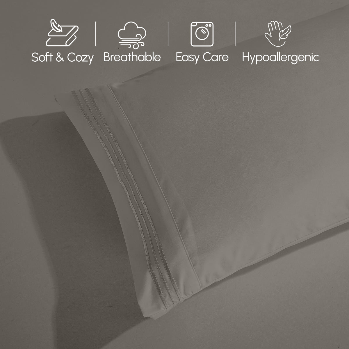 Essential 6-Piece 3-Line Embroidery Sheet Set, Soft as a Hotel Premium Quality,  Moody Shades