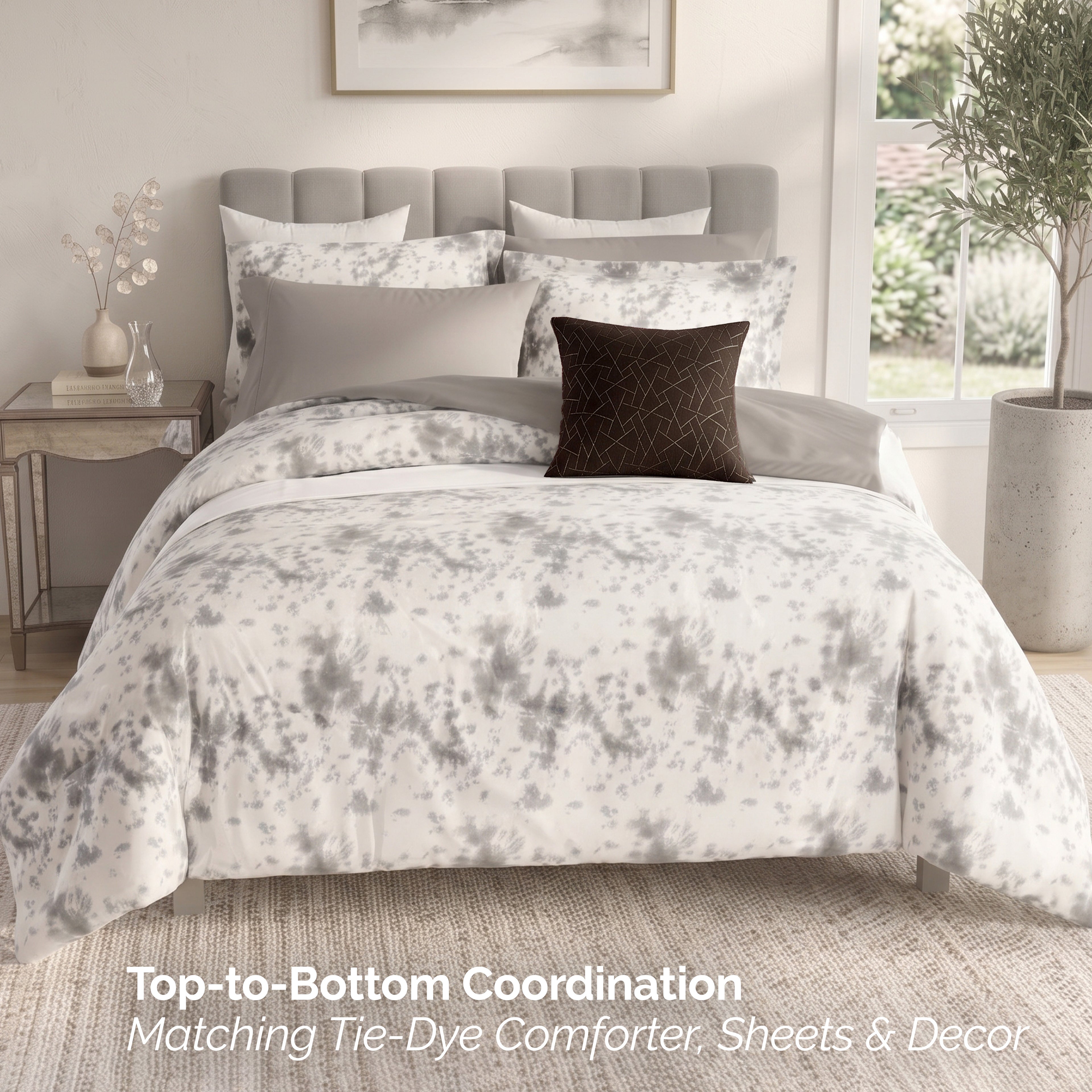 10-Piece Tie-Dye Comforter Set, Includes 6-Piece Sheet Set with Double Sided Storage Pockets
