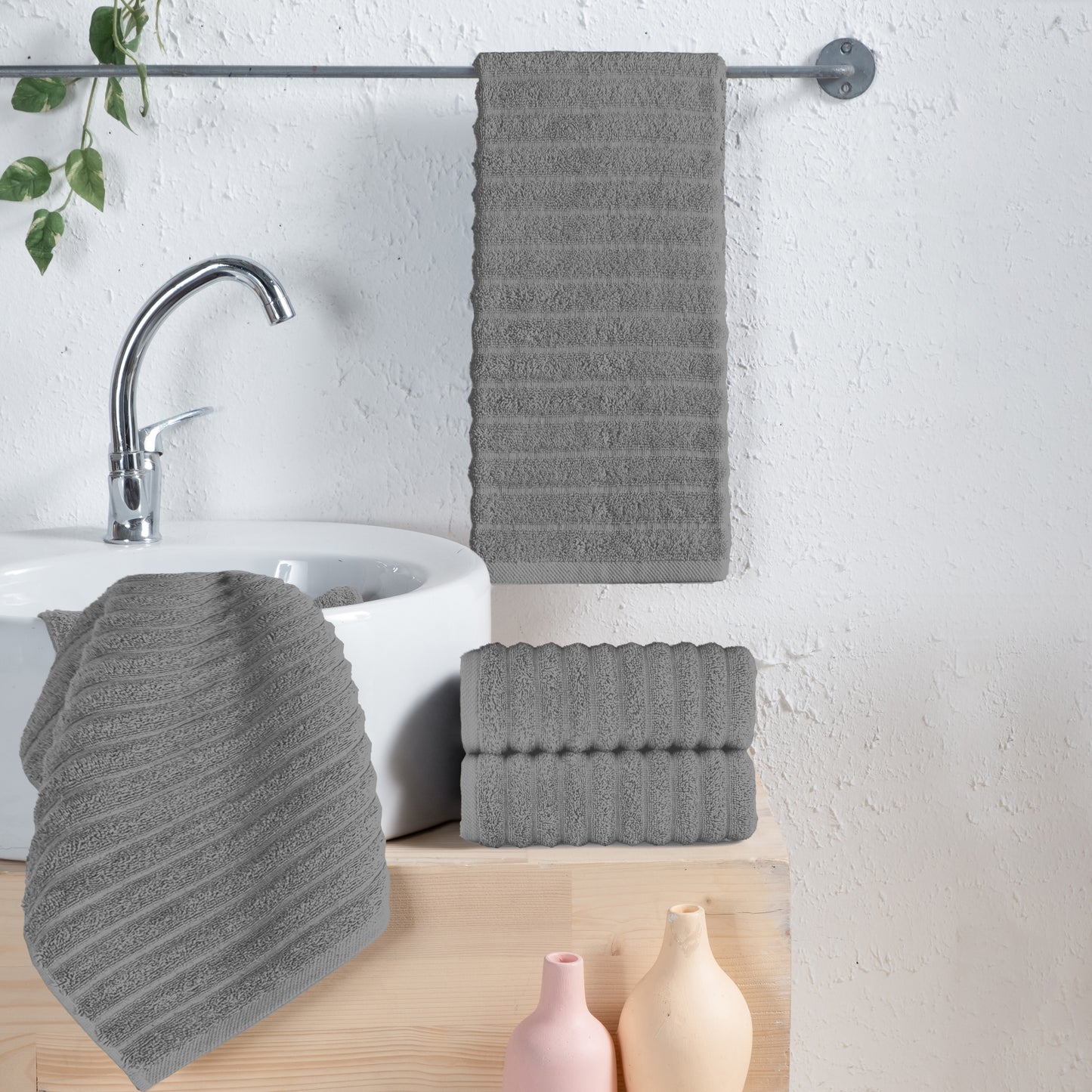 Elegant Comfort 4-Pack Premium Turkish Cotton Corduroy Stripe Hand Towel Set, 16 x 28 inch