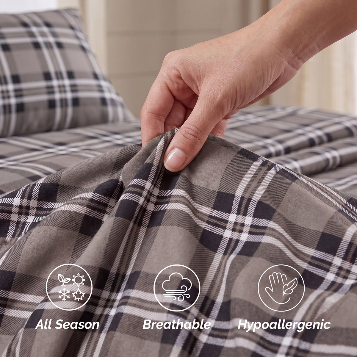 6-Piece Plaid Pattern Bed Sheet Set - Soft as a Hotel Premium Quality