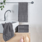 4-Pack Turkish Cotton 4 Lines Stripe Hand Towel Set, 16 x 28 inch