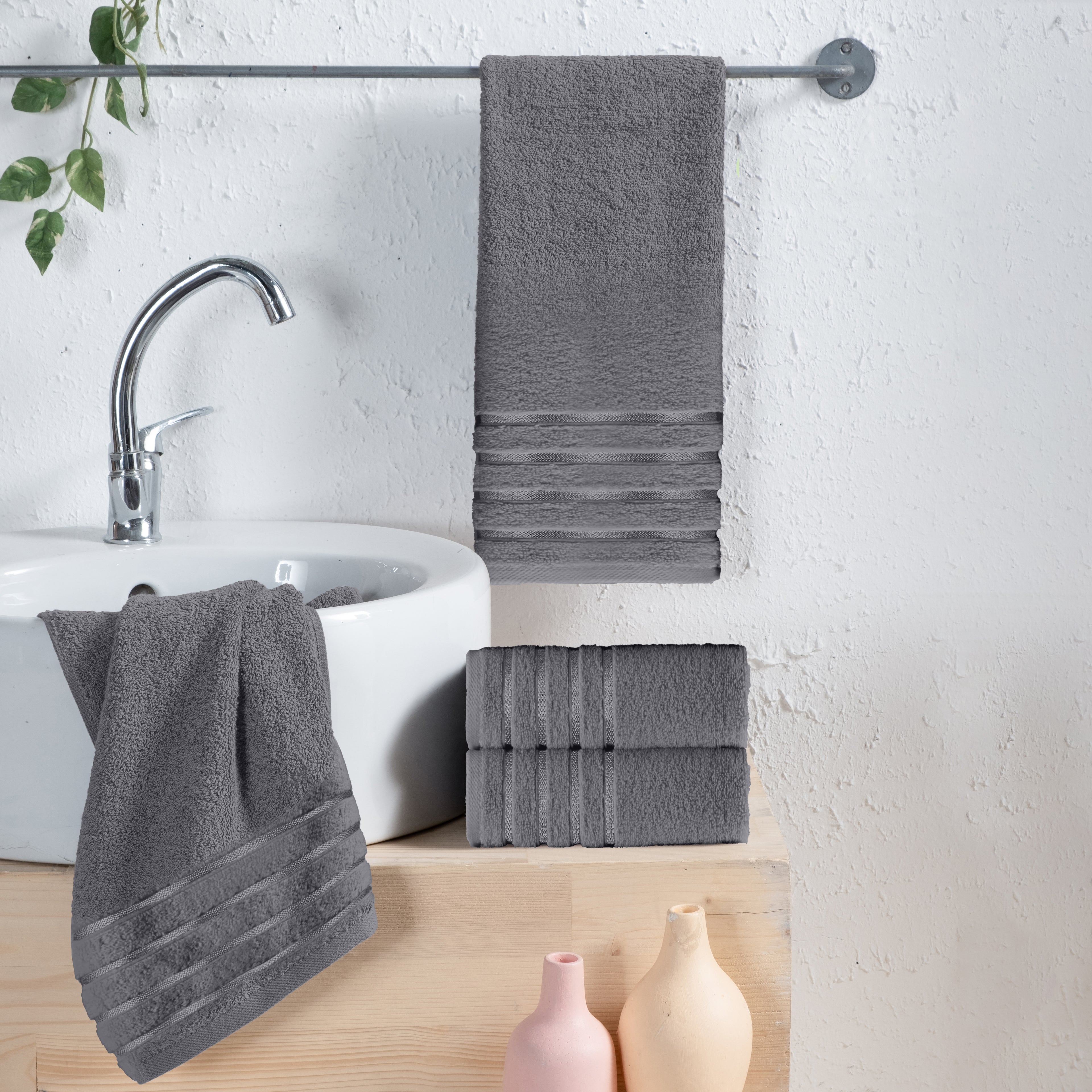 4-Pack Turkish Cotton 4 Lines Stripe Hand Towel Set, 16 x 28 inch