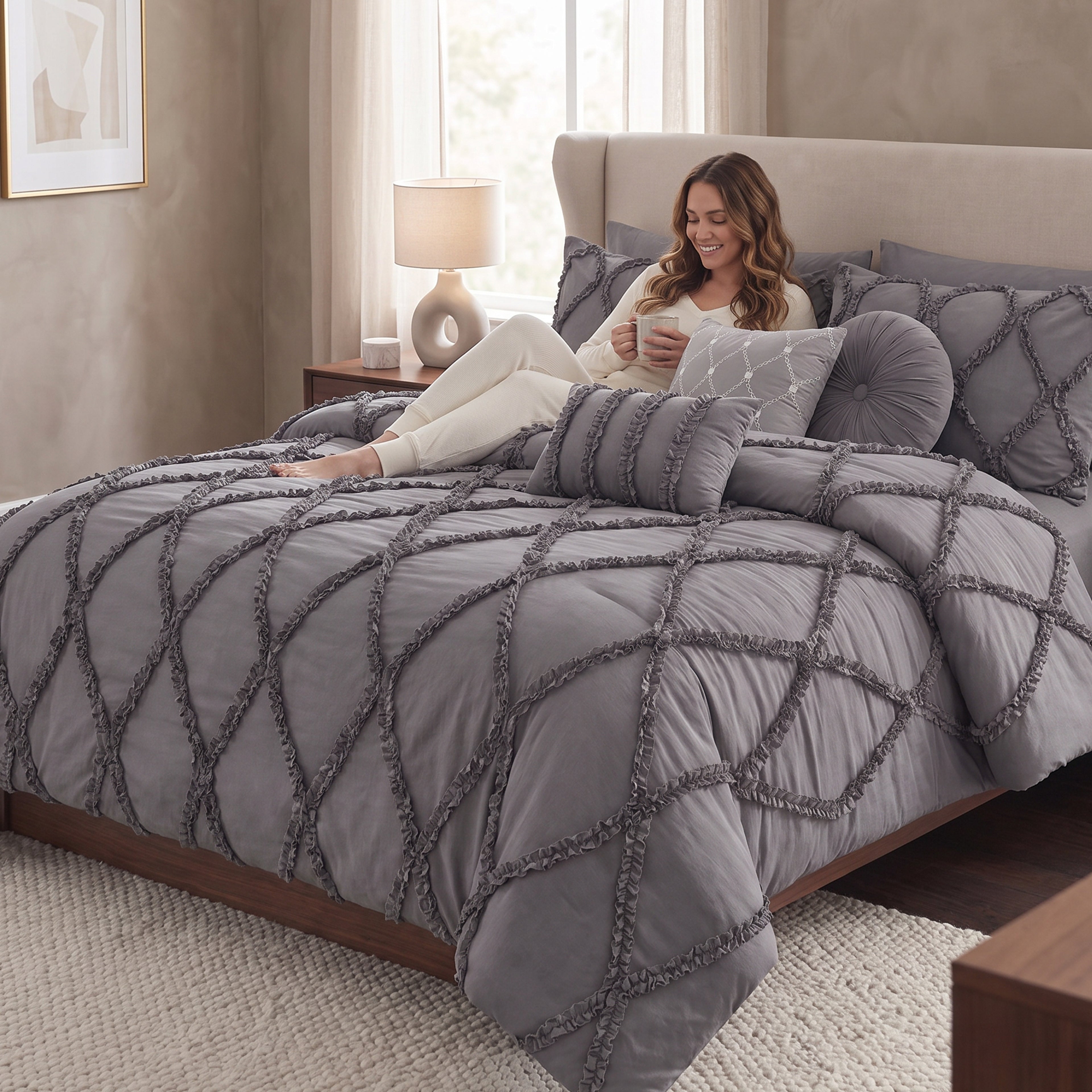 10-Piece Infinity Design Comforter Set - Includes 4-Piece Sheet Set with Double Sided Storage Pockets