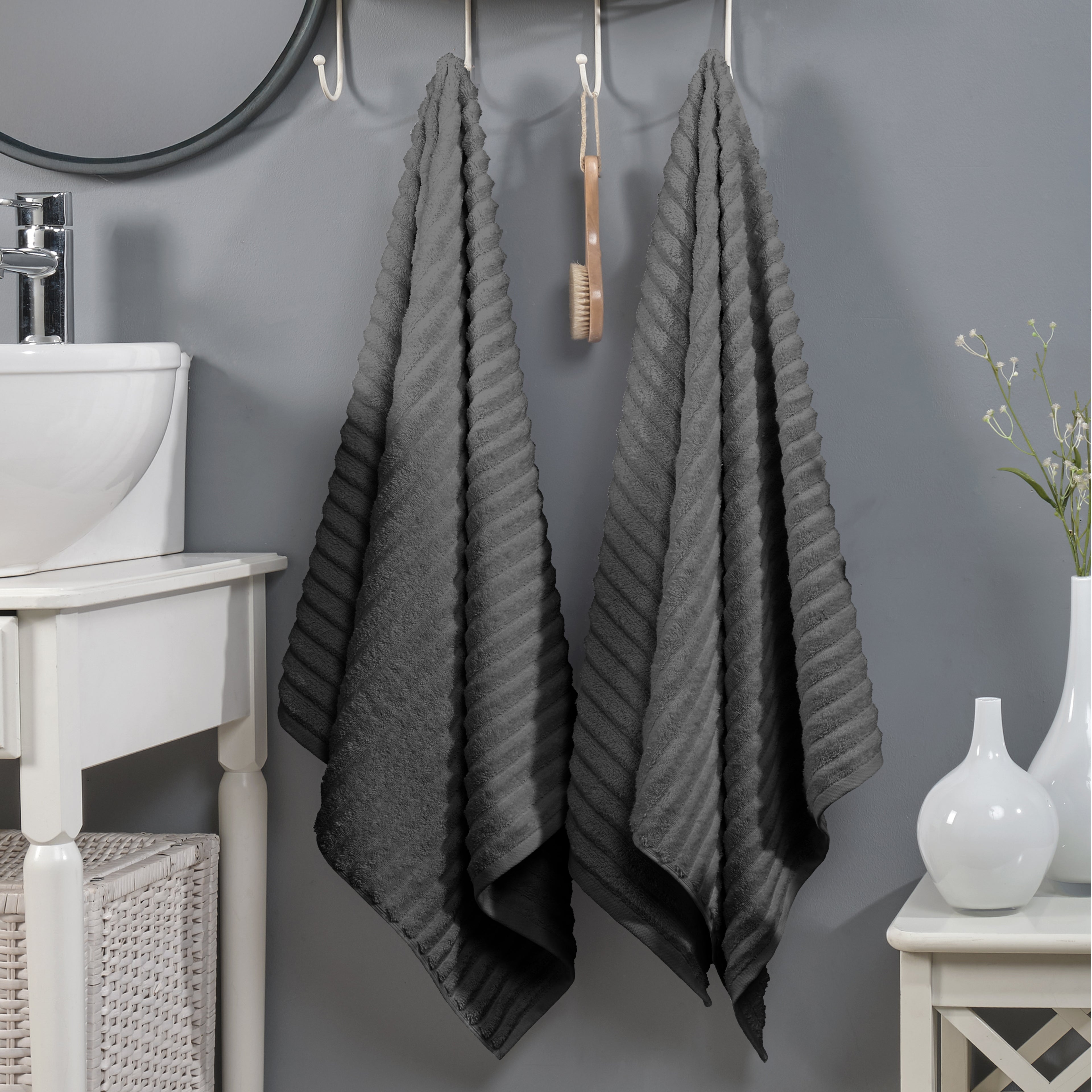 2-Pack Premium Turkish Cotton Corduroy Stripe Bath Towel Set, 27 x 54 inch