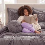 10-Piece Sunflower Comforter Set - Includes 4-Piece Sheet Set with Double Sided Storage Pockets