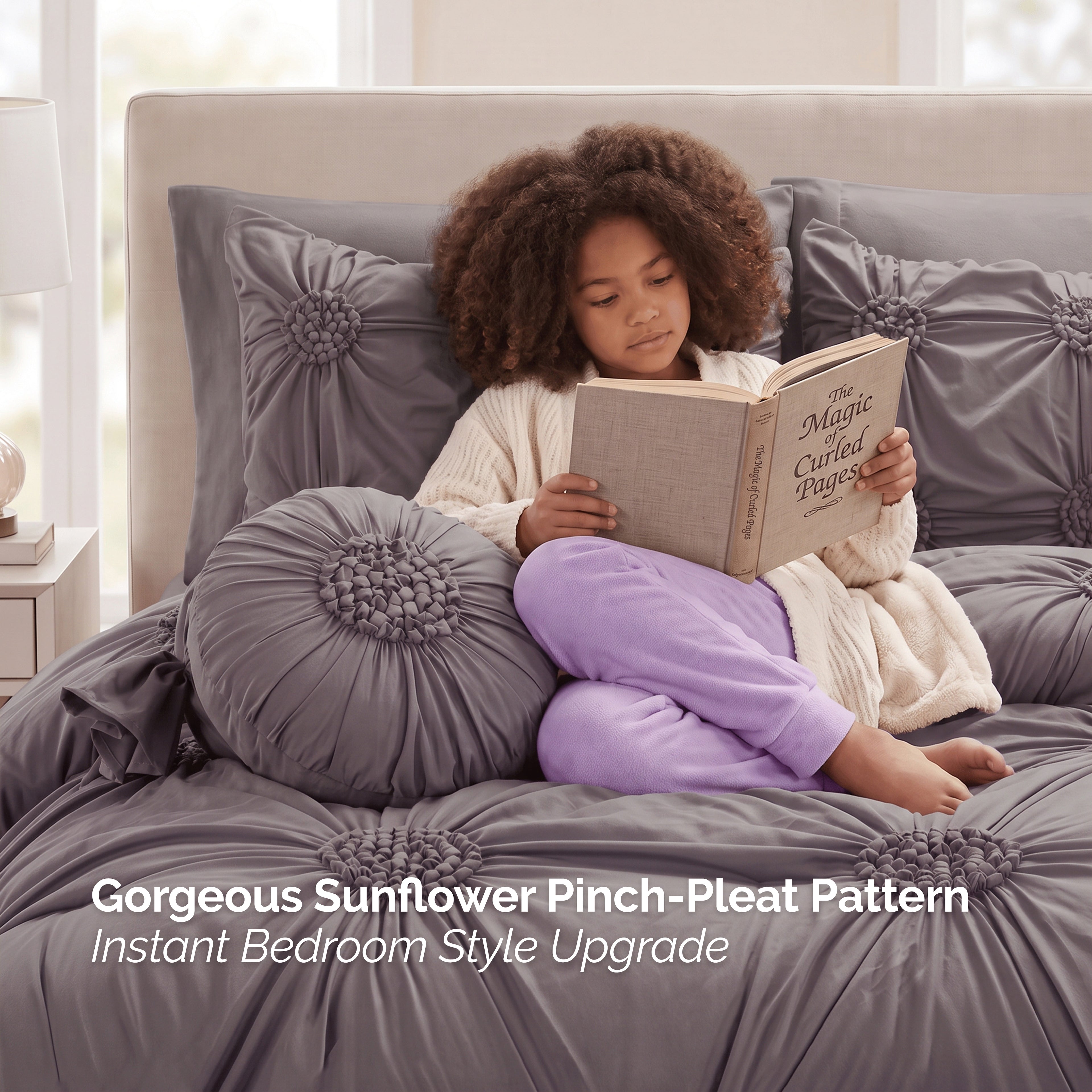 10-Piece Sunflower Comforter Set - Includes 4-Piece Sheet Set with Double Sided Storage Pockets