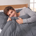 Pinch Pleated Pintuck Pattern, 3-Piece Duvet Cover Set - Features Corner Ties
