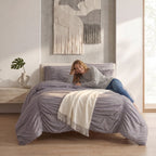 10-Piece Pleated Comforter Set - Includes 4-Piece Sheet Set with Double Sided Storage Pockets