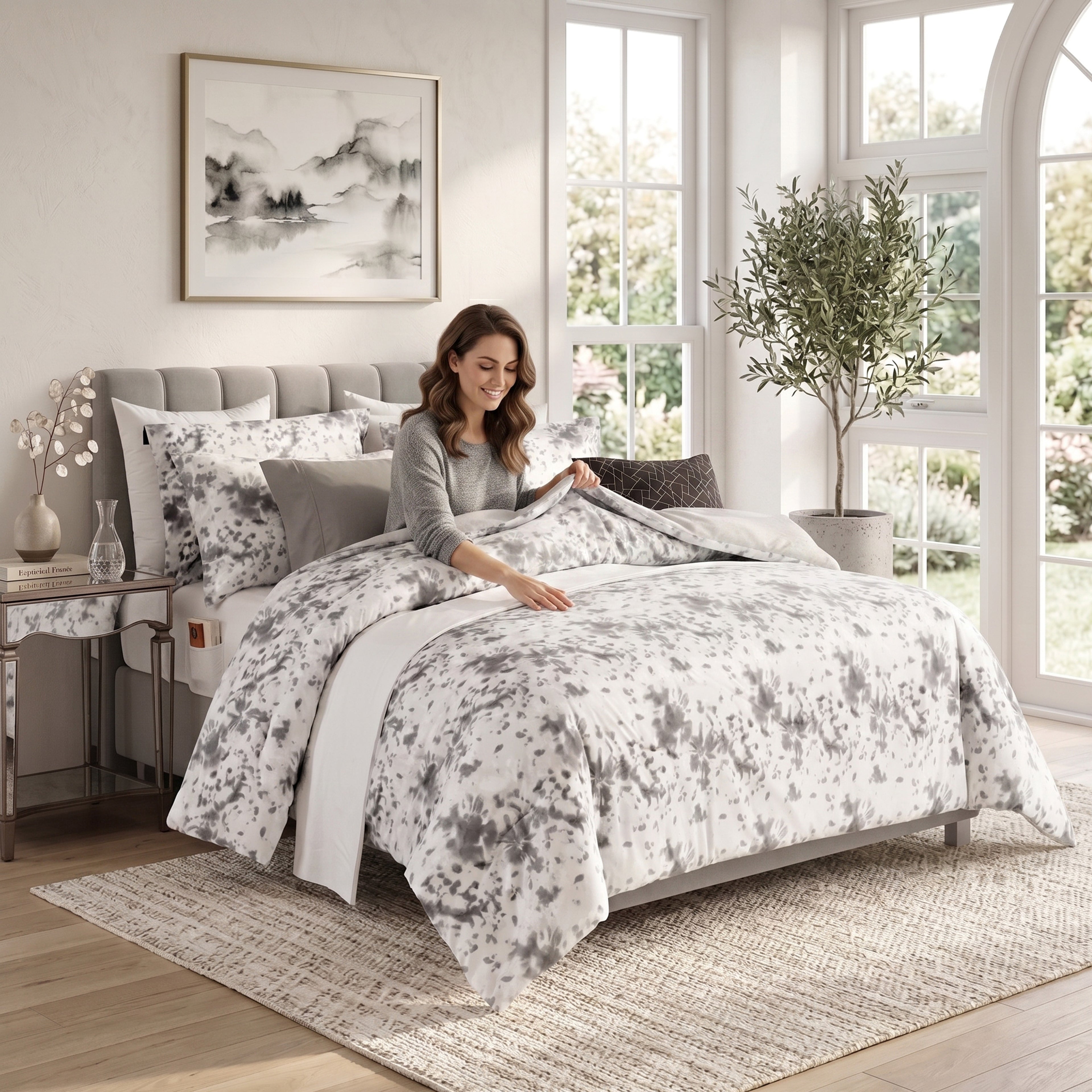 10-Piece Tie-Dye Comforter Set, Includes 6-Piece Sheet Set with Double Sided Storage Pockets