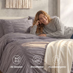 10-Piece Pleated Comforter Set - Includes 4-Piece Sheet Set with Double Sided Storage Pockets