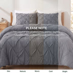 Pinch Pleated Pintuck Pattern, 3-Piece Duvet Cover Set - Features Corner Ties