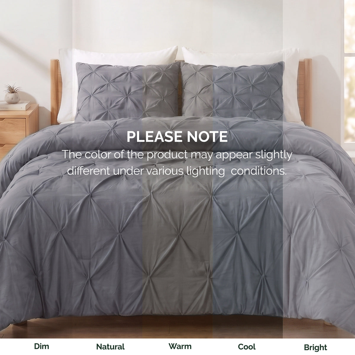Pinch Pleated Pintuck Pattern, 3-Piece Duvet Cover Set - Features Corner Ties
