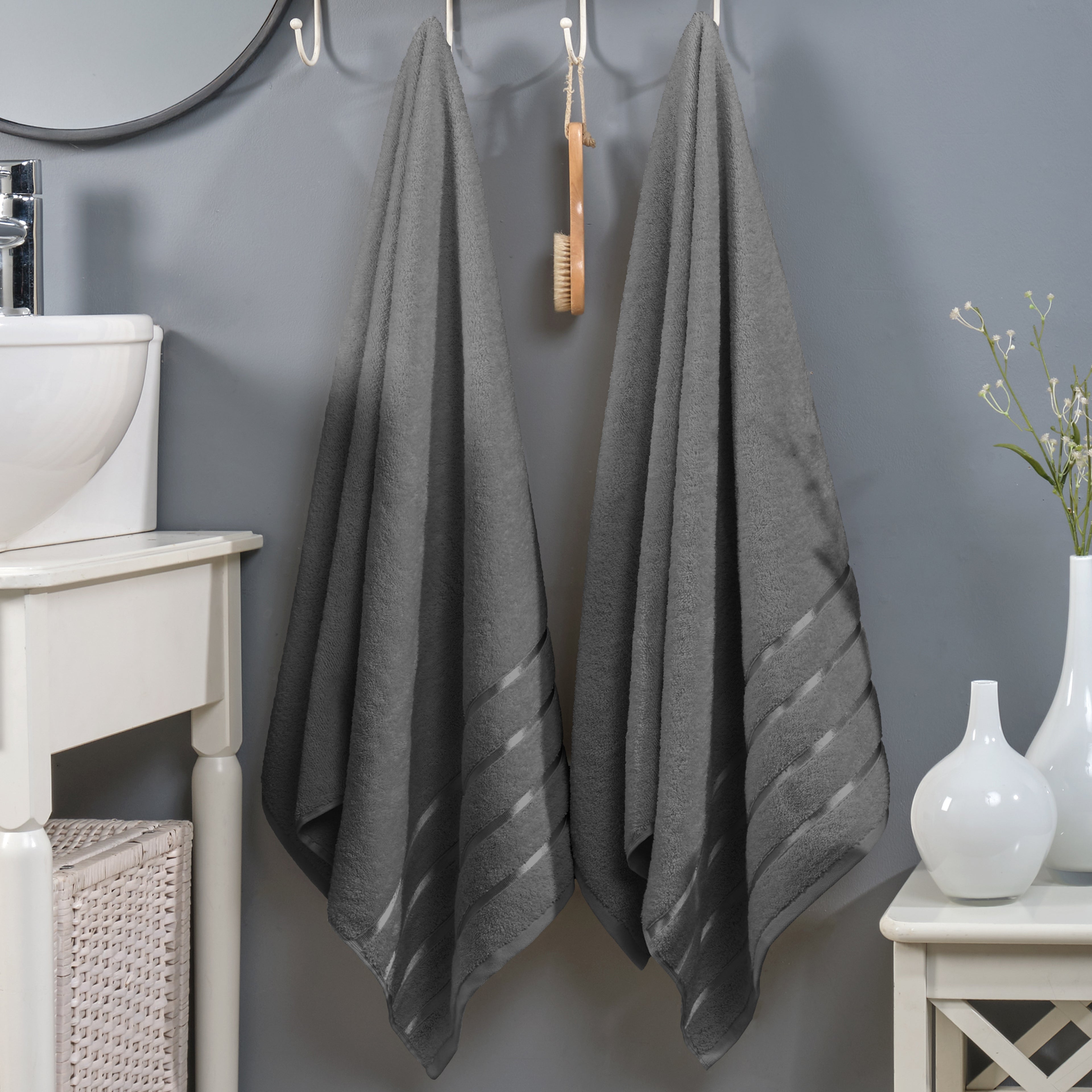 2-Pack Premium Turkish Cotton 4 Lines Stripe Bath Towel Set, 27 x 54 inch