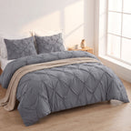Pinch Pleated Pintuck Pattern, 3-Piece Duvet Cover Set - Features Corner Ties
