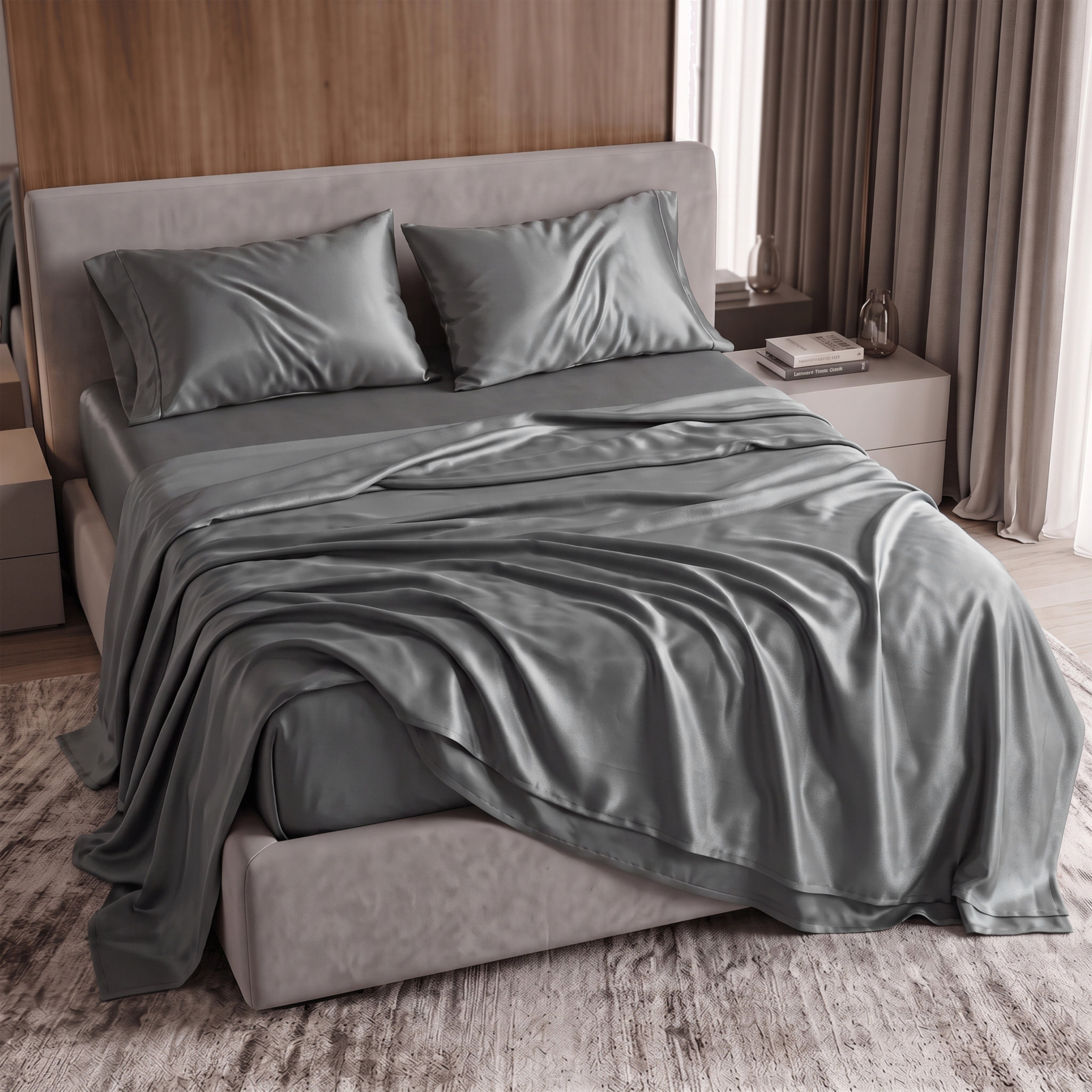 Fine 4-Piece Silky Satin Sheet Set, Moody Shades