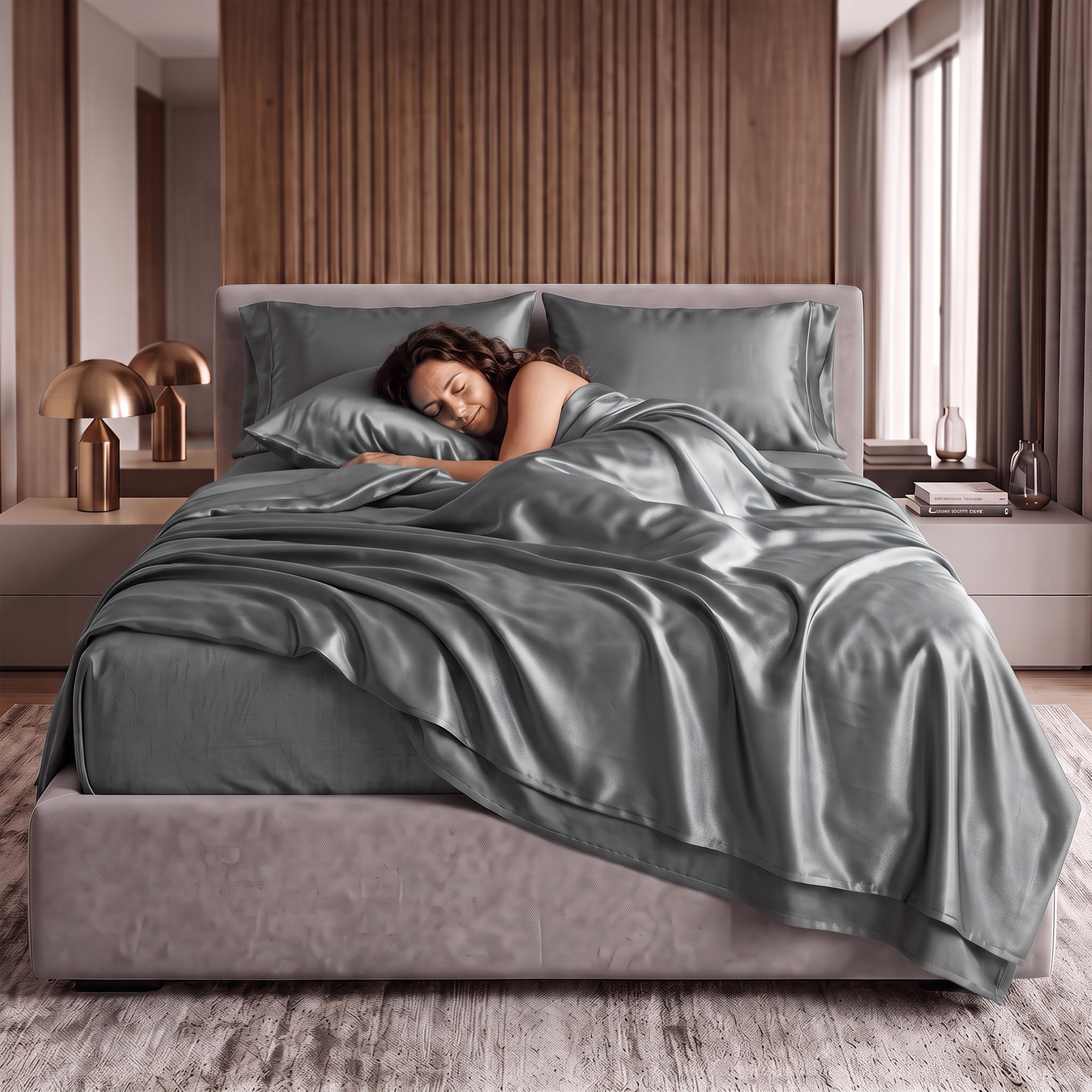 Fine 4-Piece Silky Satin Sheet Set, Moody Shades