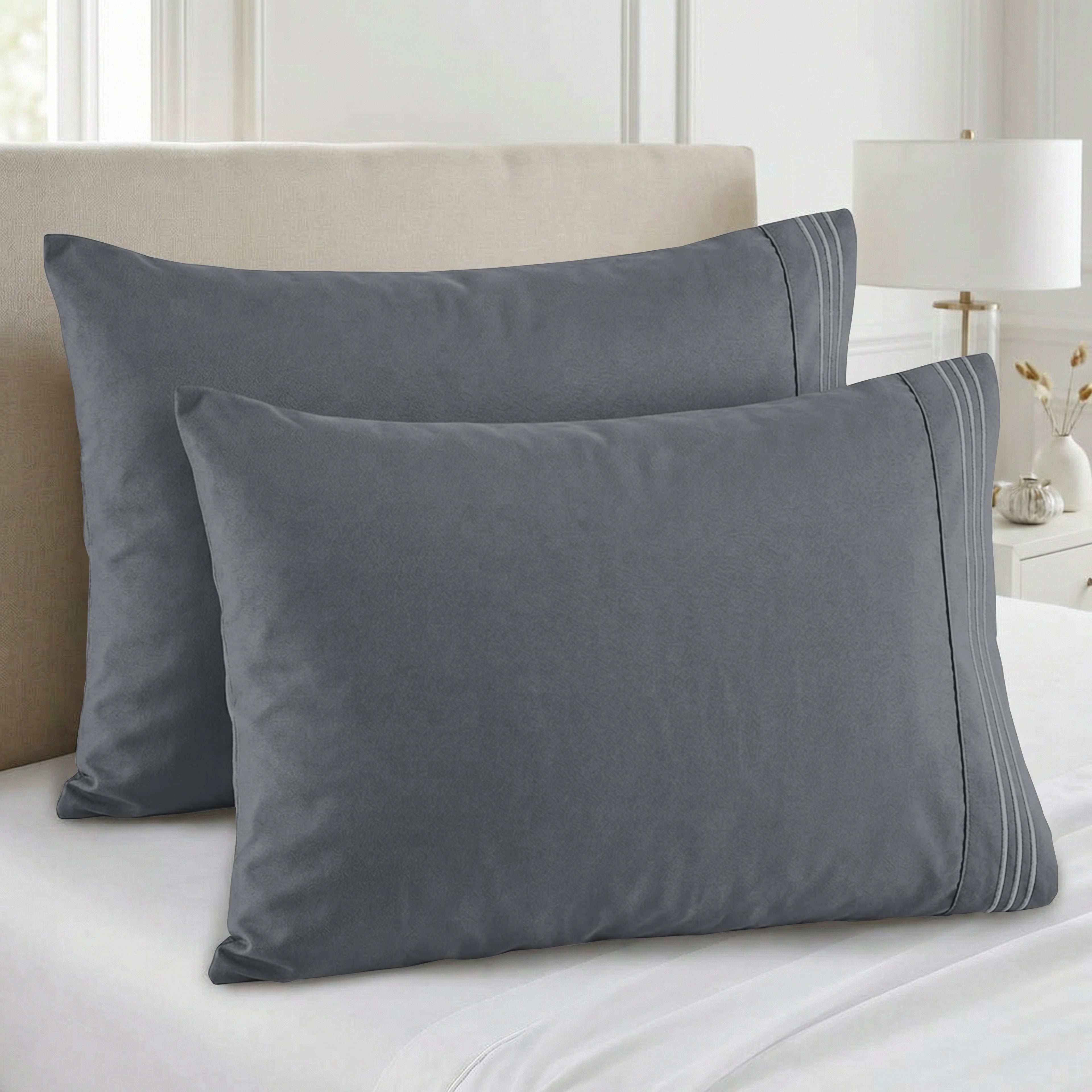 Set of 2 Pillowcases- 3 Line Embroidery