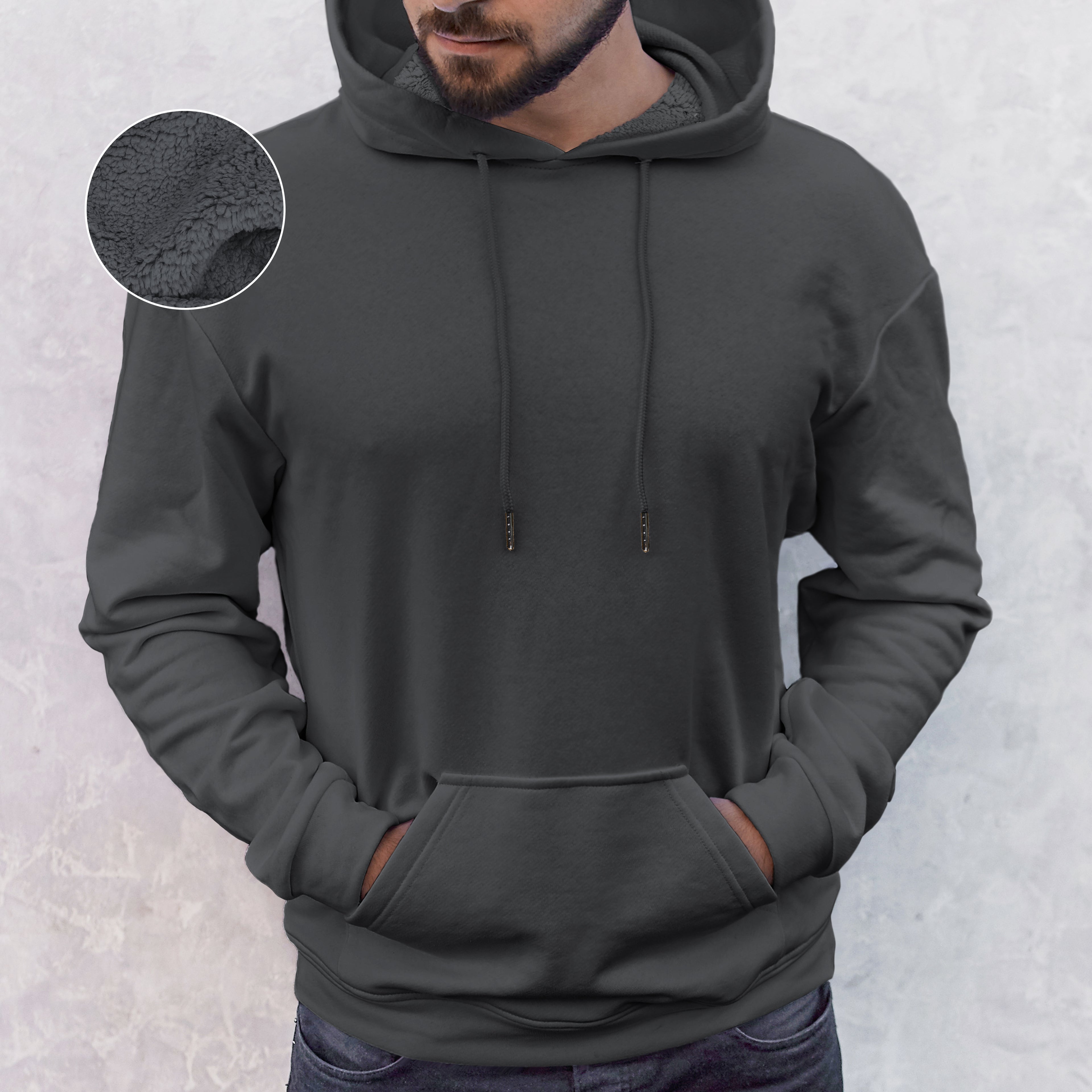 Men Casual Sherpa-Lined Cotton Hoodie