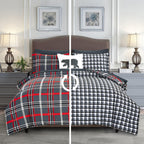 8-Piece Lodge Plaid and Patch Reversible Comforter Set - Includes 4-Piece Sheet Set with Double Sided Storage Pockets