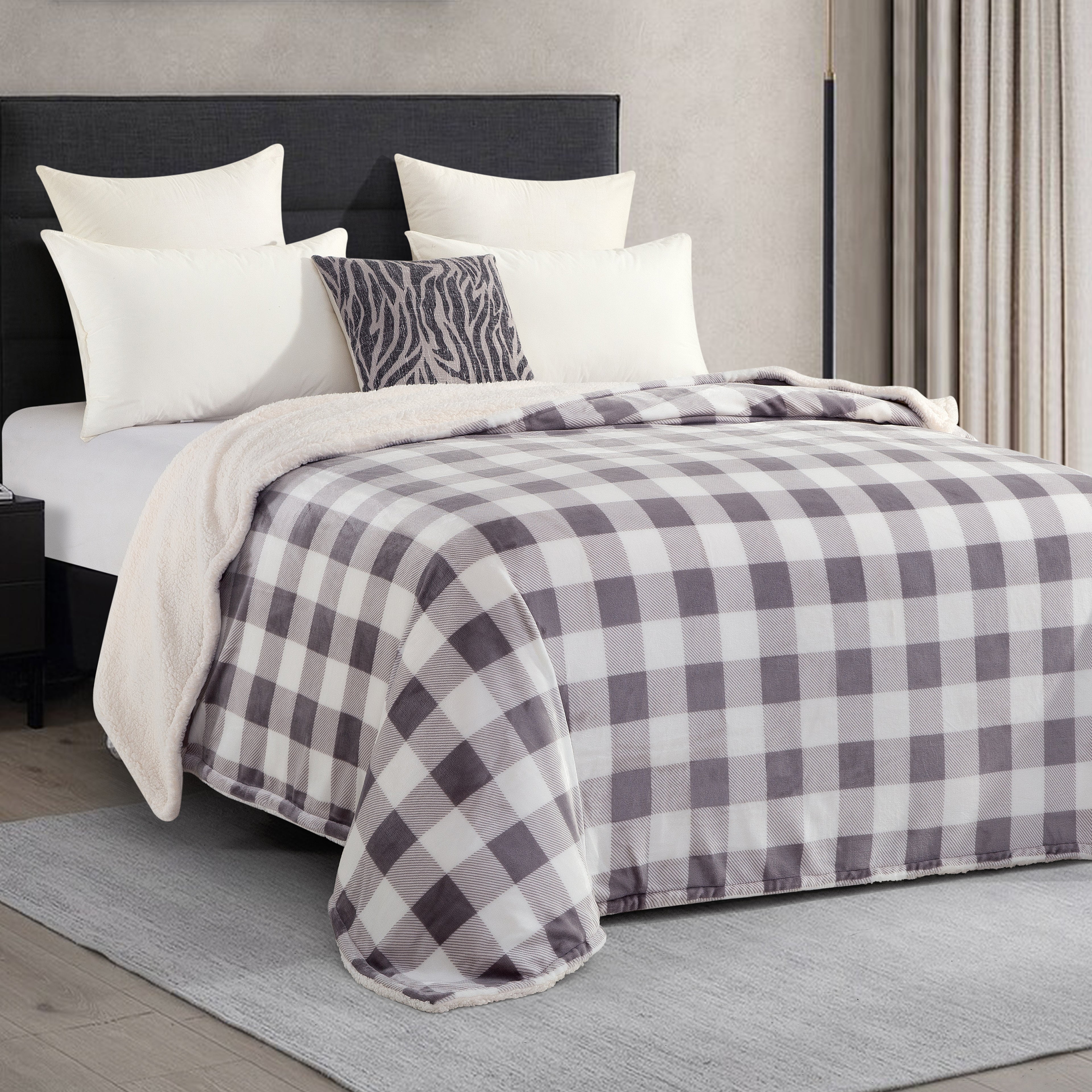Buffalo Plaid Flannel Fleece Sherpa Throw Blanket