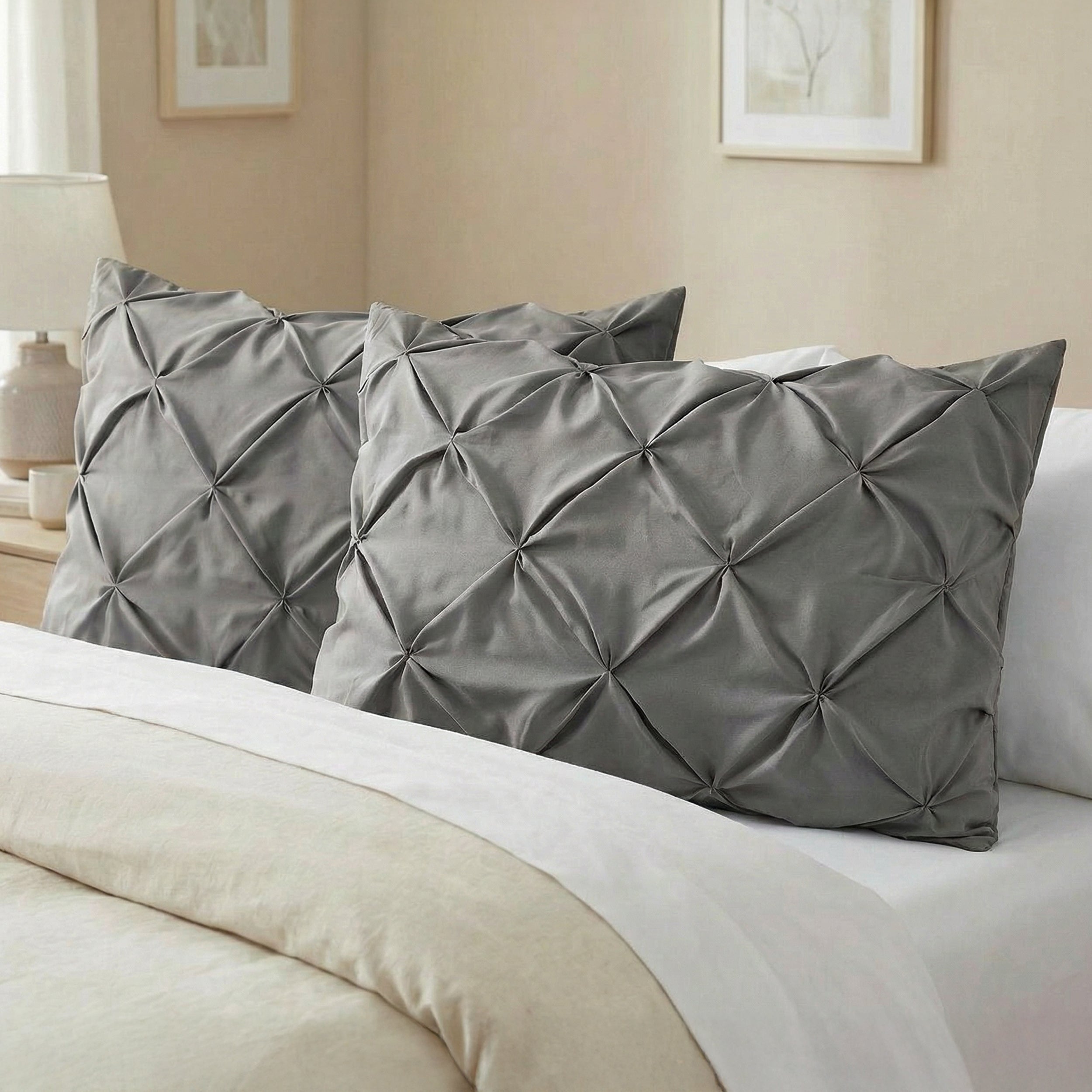 Set of 2 Pinch Pleated Pintuck Pillow Shams - Luxury and Silky Soft