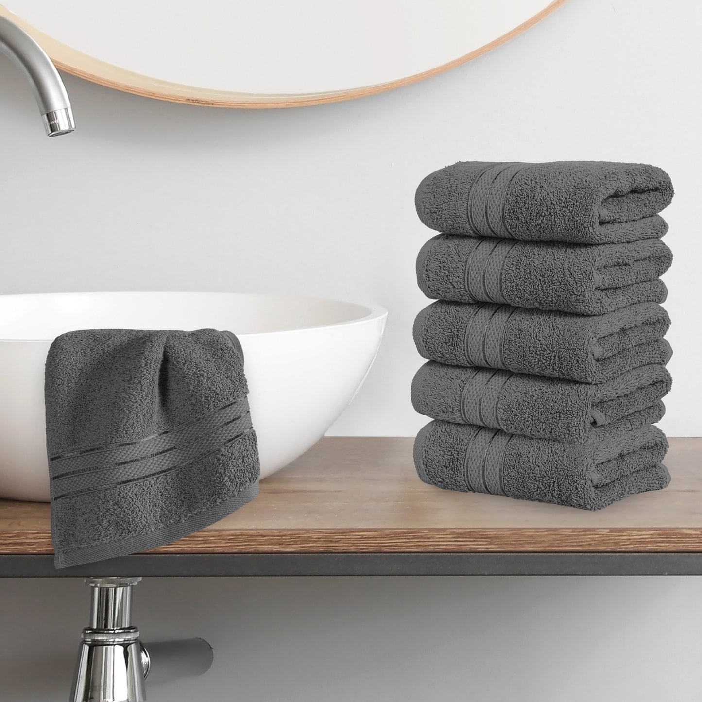 Elegant Comfort 6-Pack Premium Turkish Cotton Three Line Popcorn Washcloths Set, 13 x 13 inch