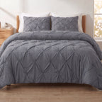 Pinch Pleated Pintuck Pattern, 3-Piece Duvet Cover Set - Features Corner Ties