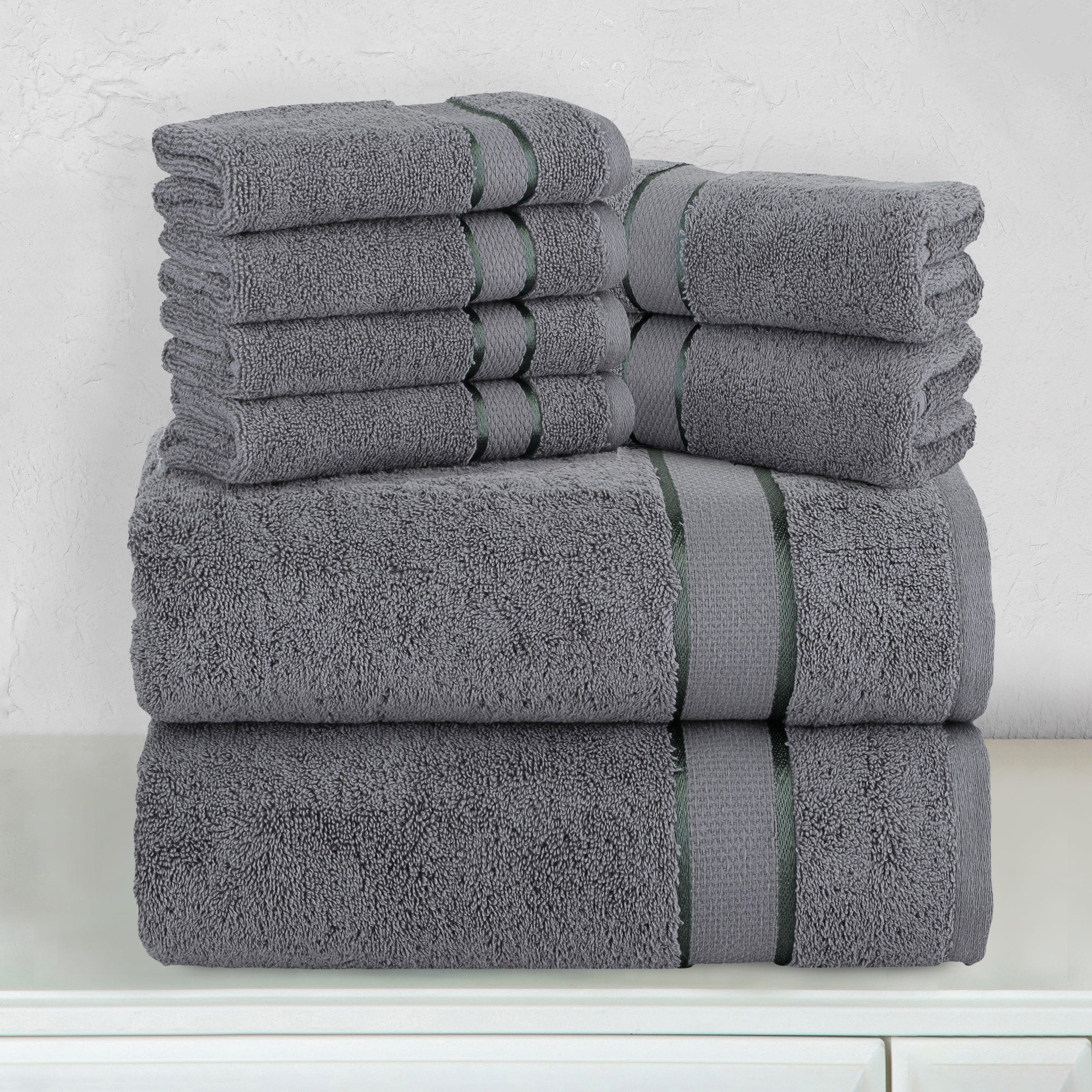 8-Piece Turkish Cotton Towel Set, 4 Washcloths, 2 Hand Towels and 2 Bath Towels