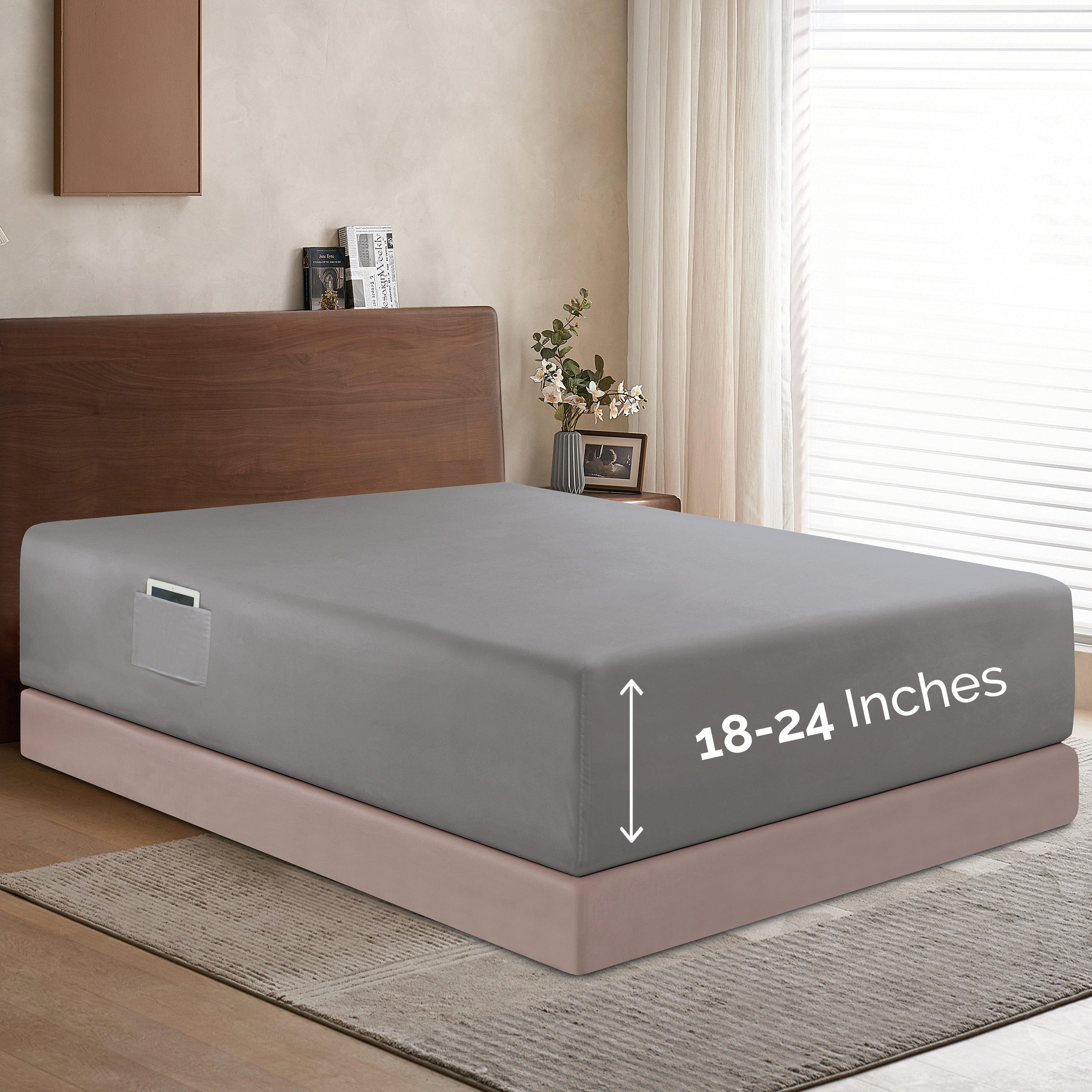 Extra Deep Pocket 18"-24" Single Fitted Sheet for High Mattress, Moody Shades