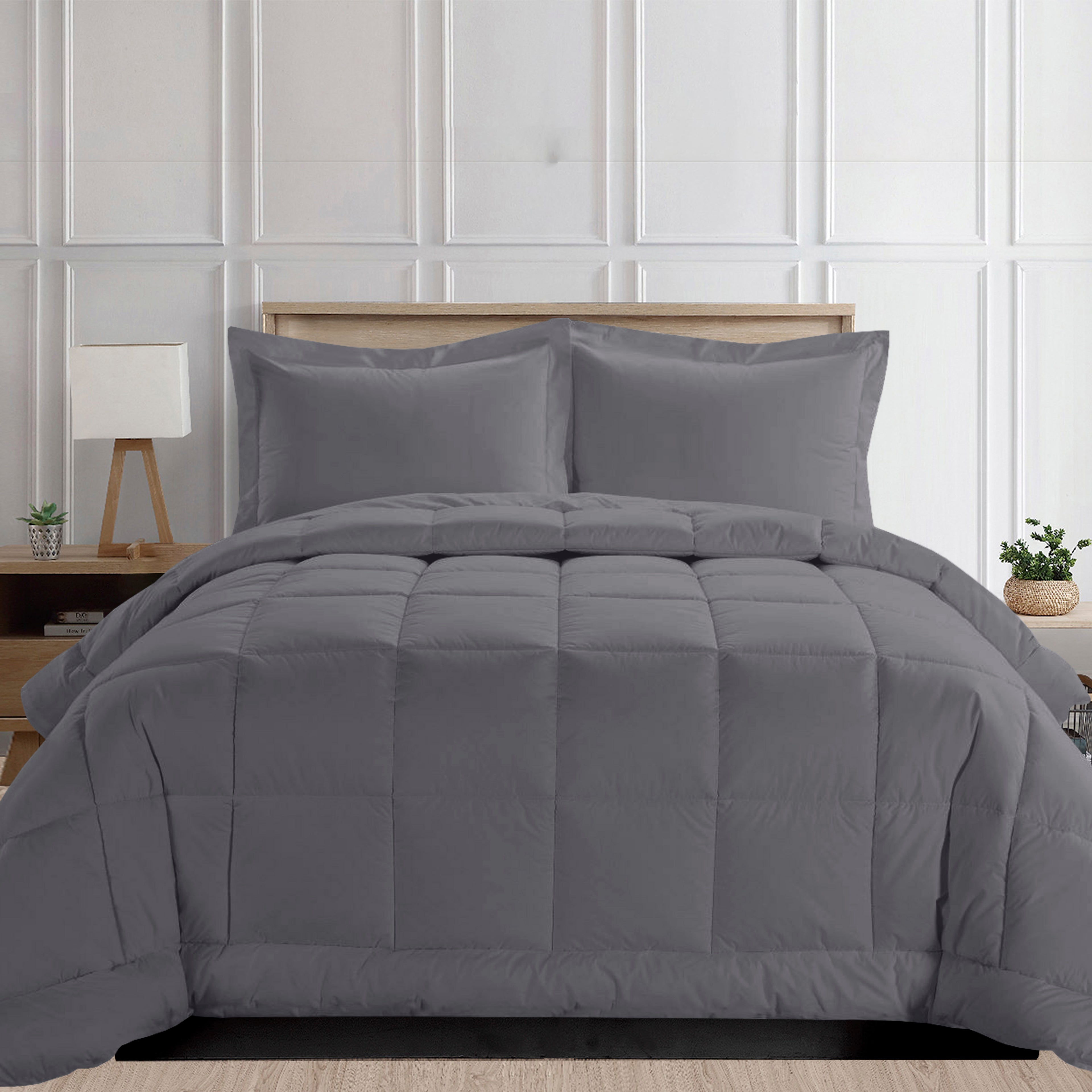 3-Piece Box Stitched Comforter & Shams - Duvet Insert with 4 Corner Tabs