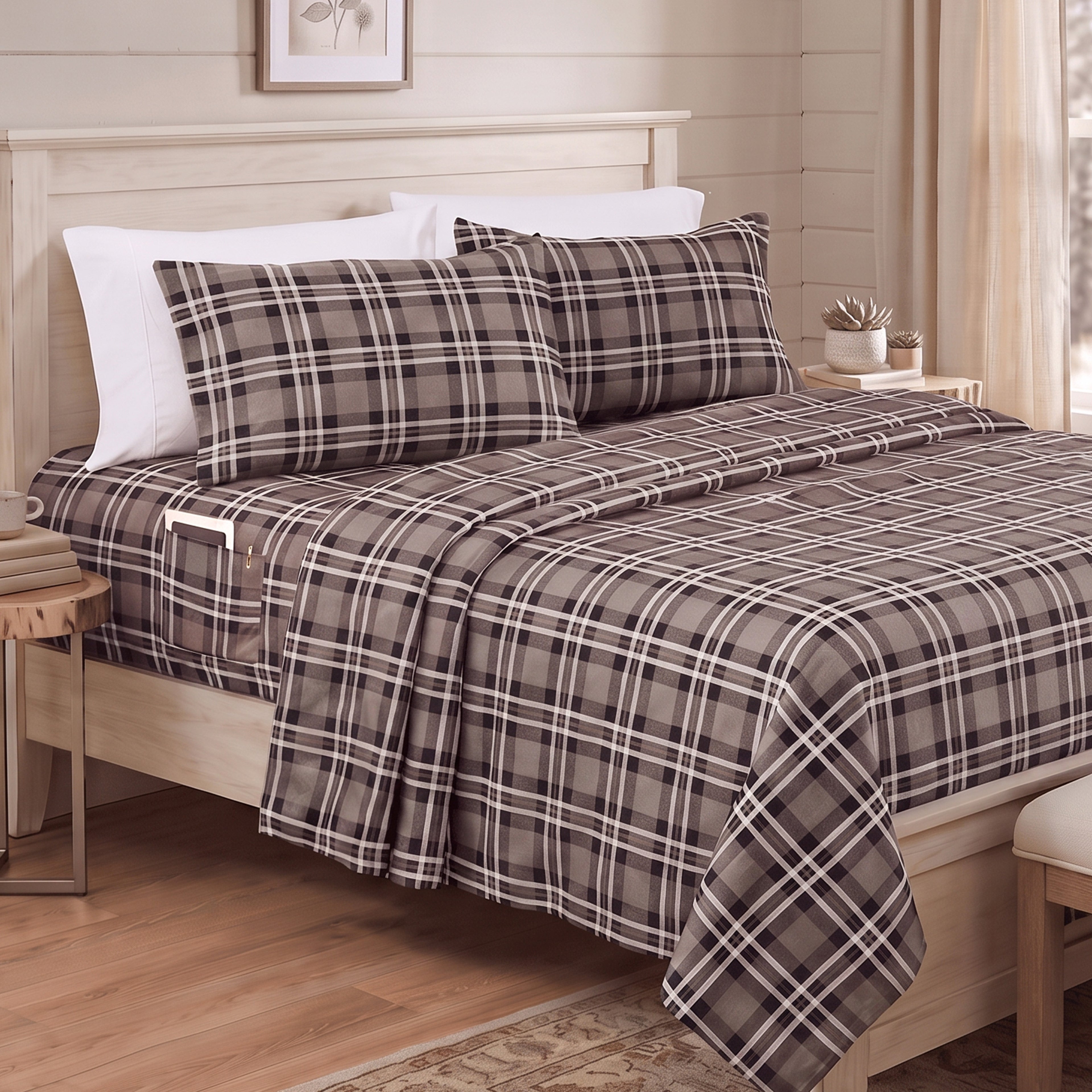 6-Piece Plaid Pattern Bed Sheet Set - Soft as a Hotel Premium Quality