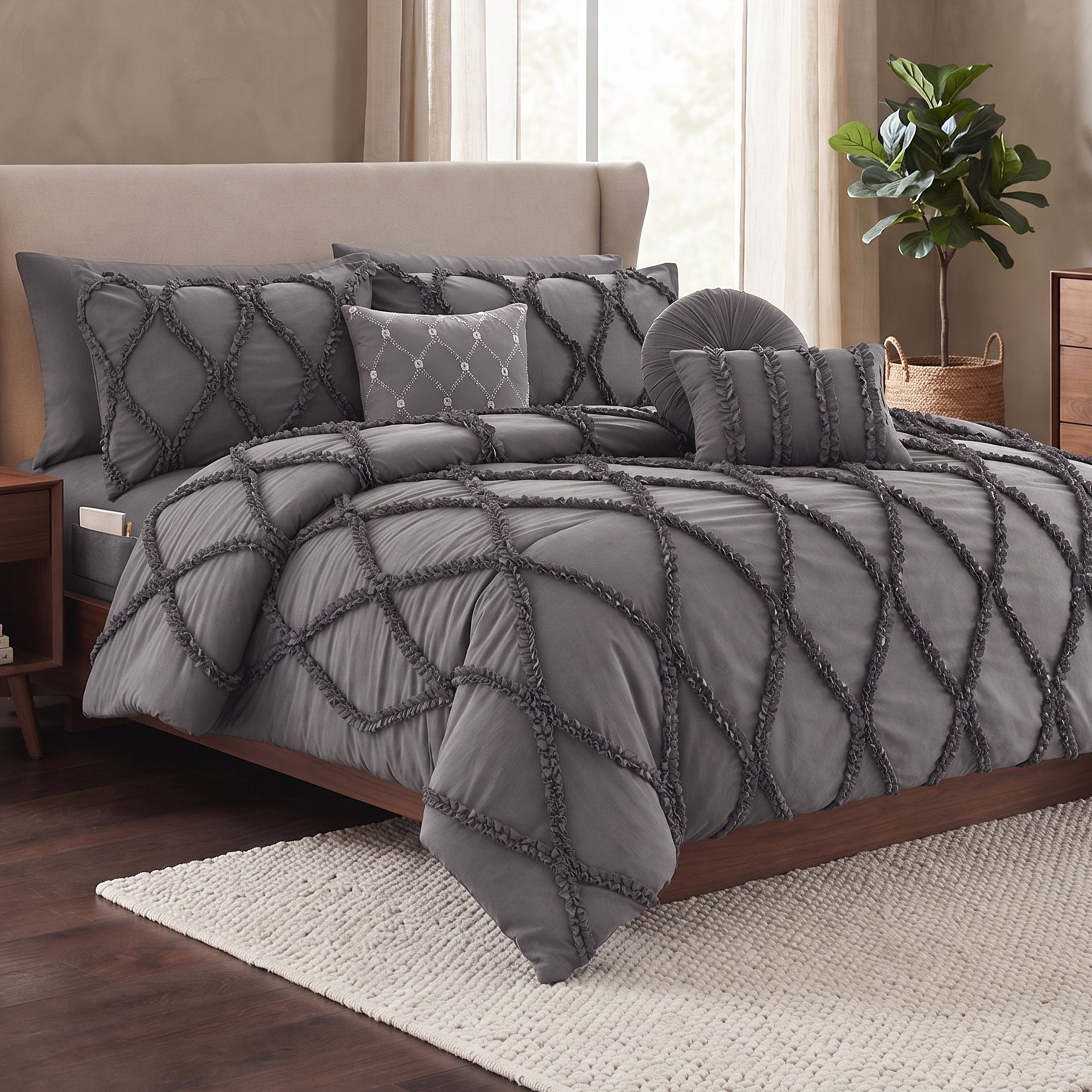 10-Piece Infinity Design Comforter Set - Includes 4-Piece Sheet Set with Double Sided Storage Pockets