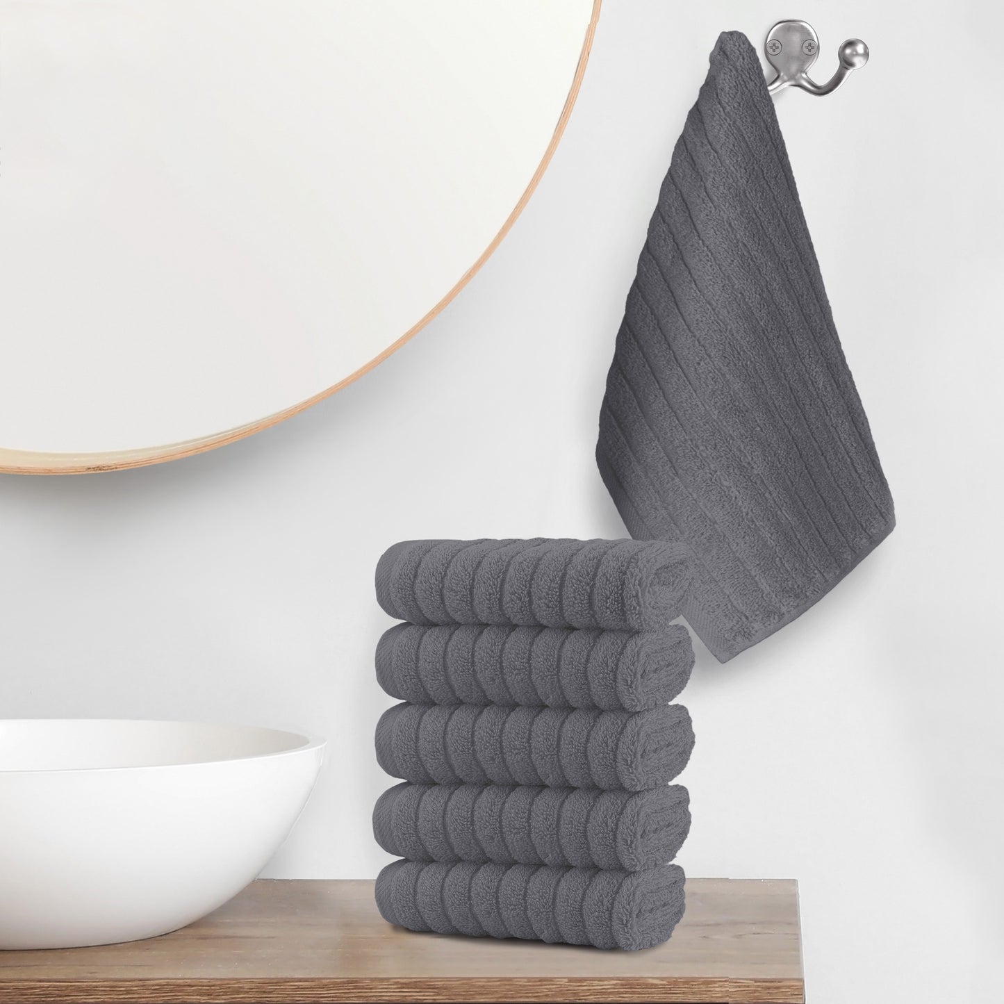 Elegant Comfort 6-Pack Premium Turkish Cotton Corduroy Stripe Washcloths Set, 13 x 13 inch