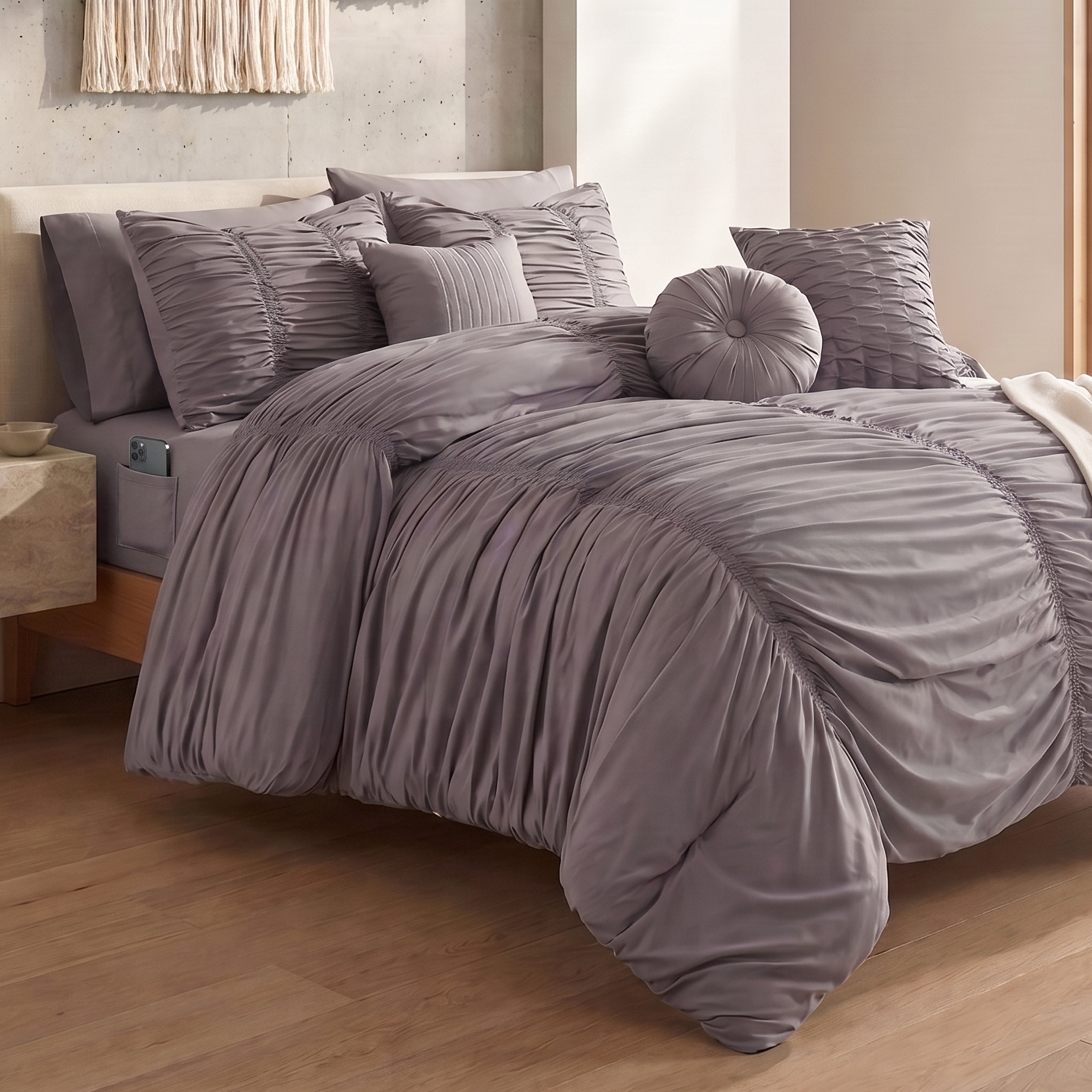 10-Piece Pleated Comforter Set - Includes 4-Piece Sheet Set with Double Sided Storage Pockets