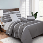 12-Piece Isabella Pleated Ruched Ruffled Comforter Set, Includes 6-Piece Sheet Set with Double Sided Storage Pockets