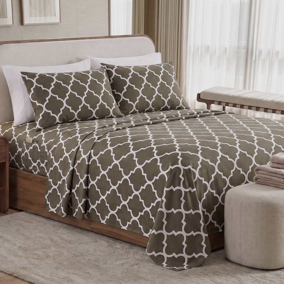 6-Piece Moroccan Trellis Printed Pattern - Soft as a Hotel Premium Quality