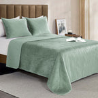 3-Piece Velvet Corduroy Stripe Quilted Bedspread Coverlet Set