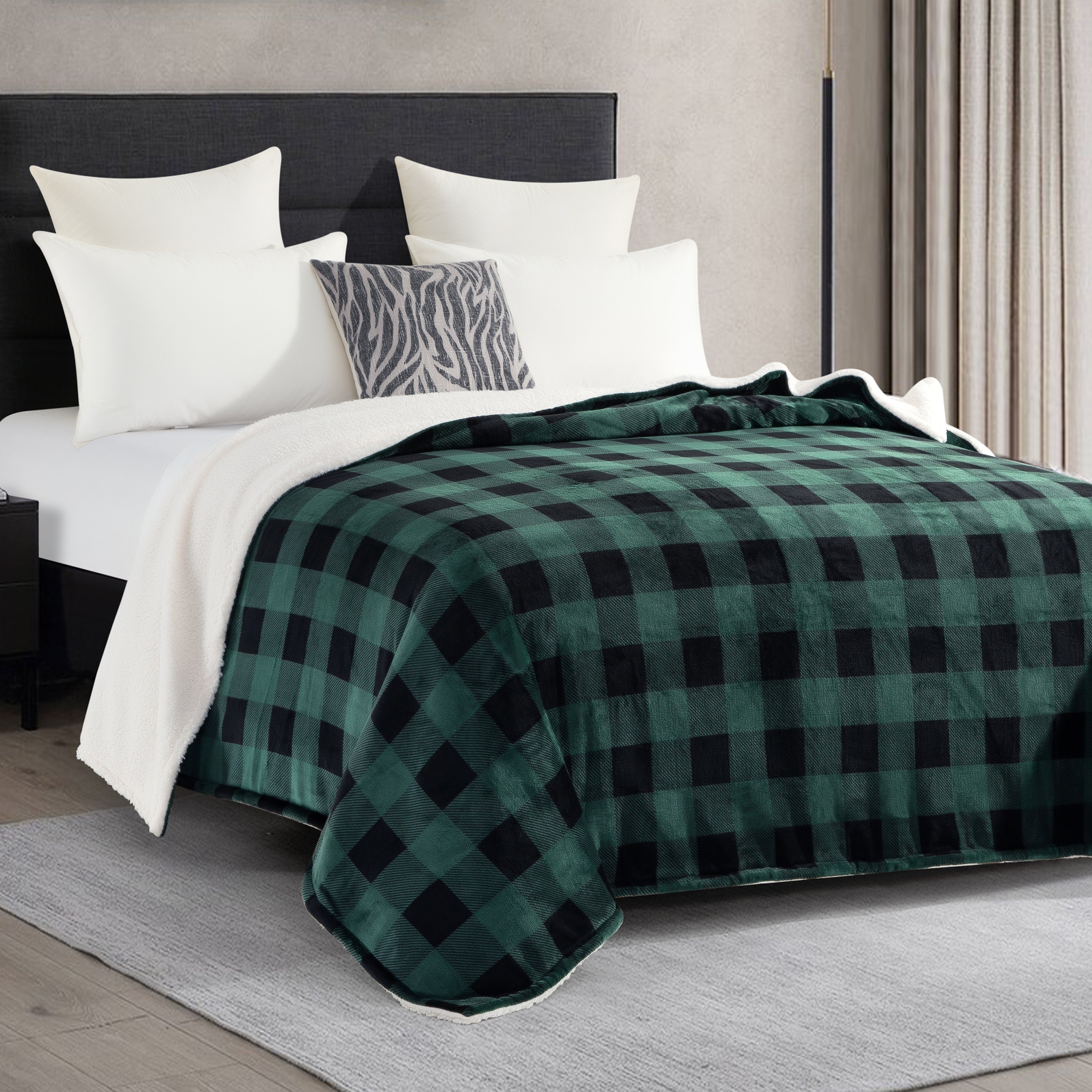 Buffalo Plaid Flannel Fleece Sherpa Throw Blanket