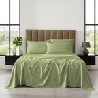 6-Piece Dobby Stripe Printed Bed Sheet Set- Soft as a Hotel Premium Quality