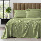 6-Piece Dobby Stripe Printed Bed Sheet Set- Soft as a Hotel Premium Quality