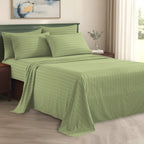 6-Piece Dobby Stripe Printed Bed Sheet Set- Soft as a Hotel Premium Quality