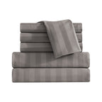 6-Piece Dobby Stripe Printed Bed Sheet Set- Soft as a Hotel Premium Quality