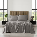 6-Piece Dobby Stripe Printed Bed Sheet Set- Soft as a Hotel Premium Quality